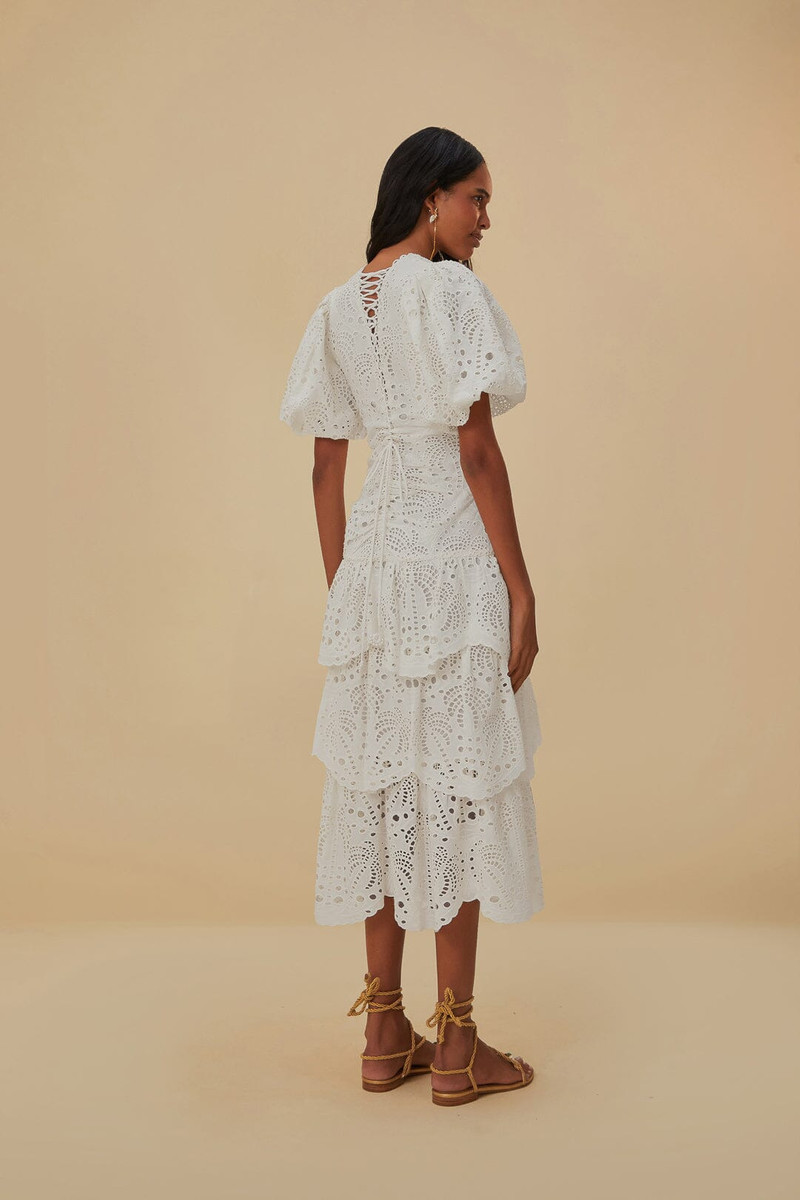 White Cotton Eyelet Puff Sleeve Midi Dress 4