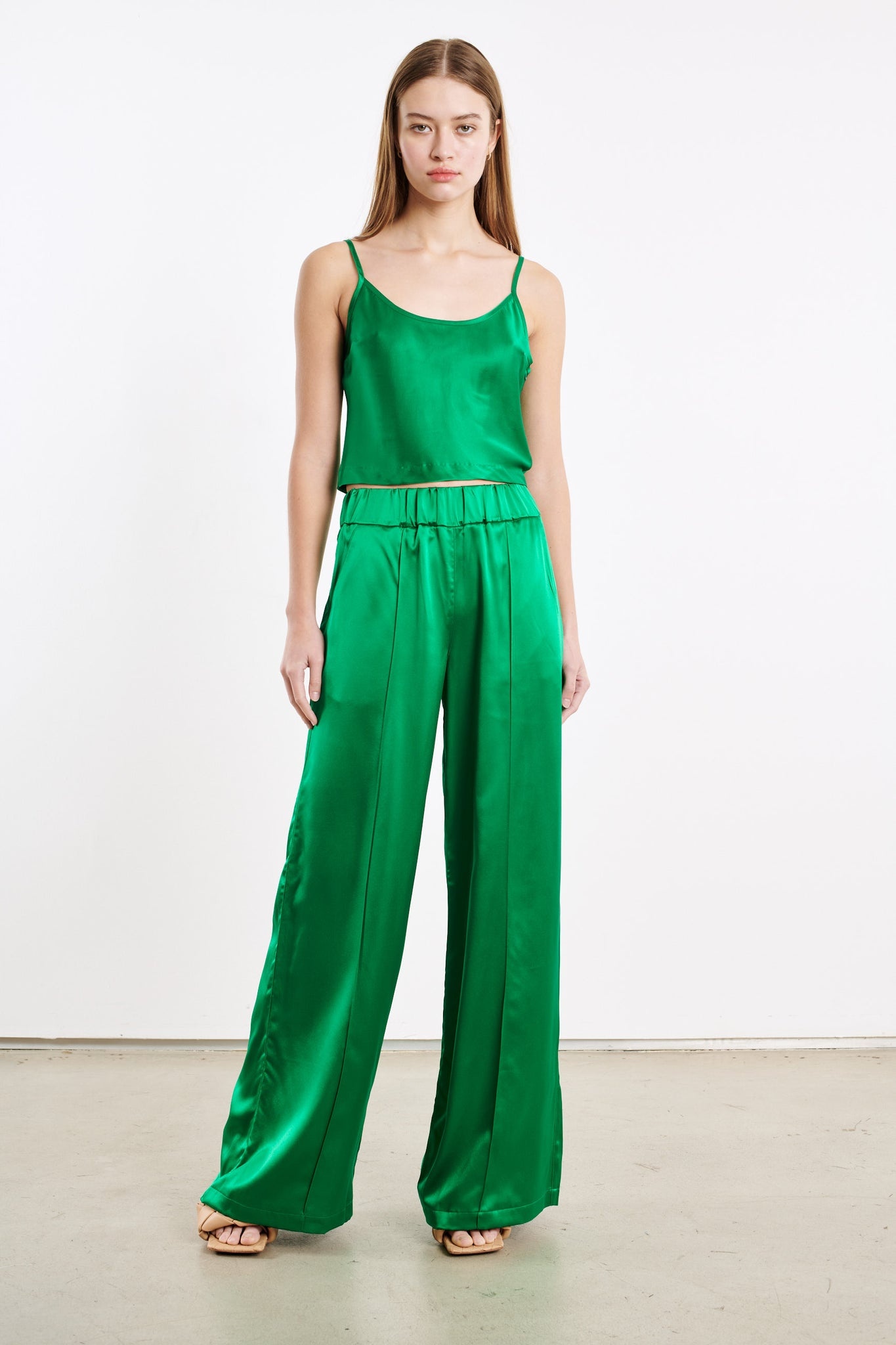 GREEN SILK CROPPED CAMI - 3