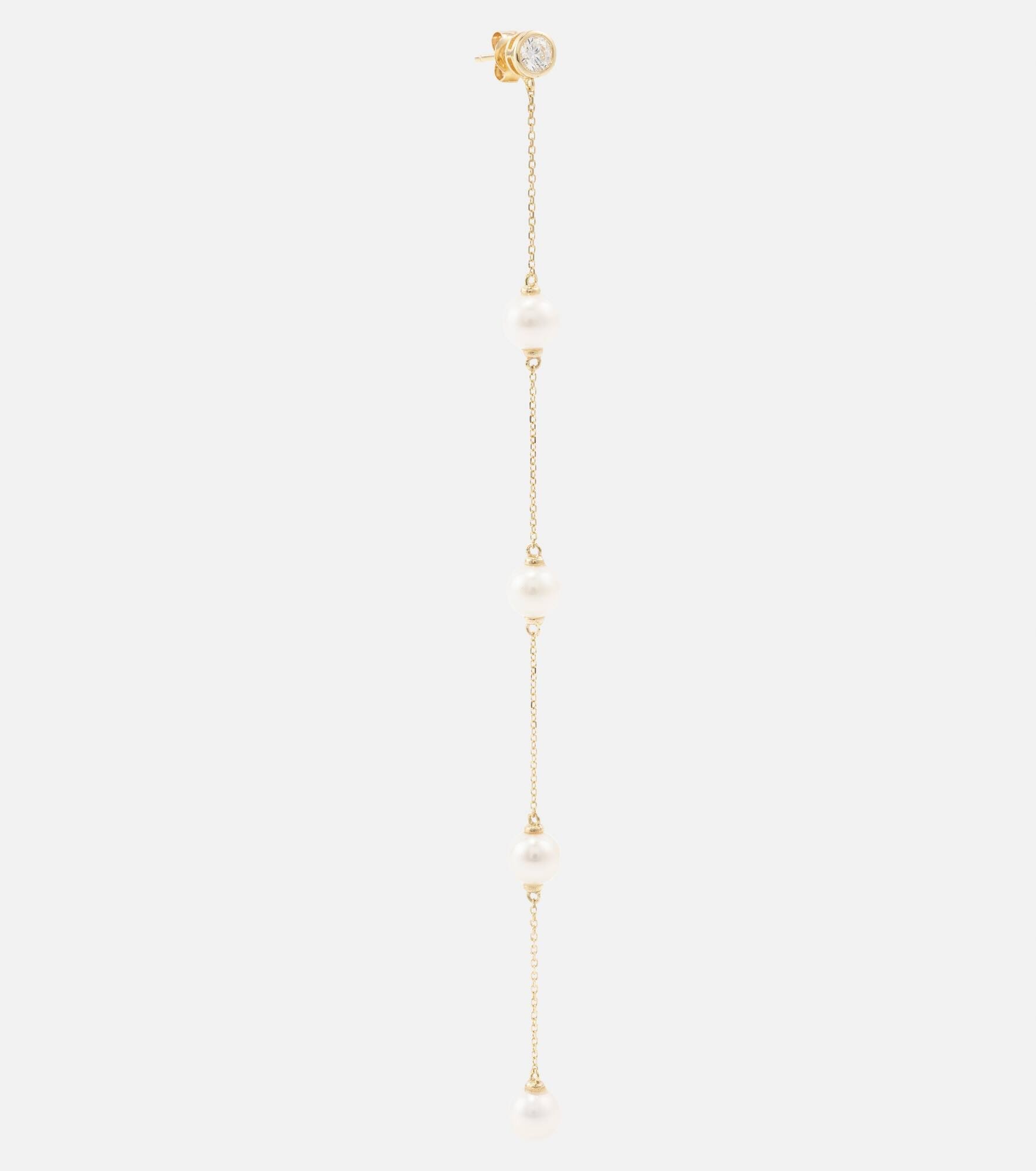 14kt gold earrings with diamonds and pearls - 4