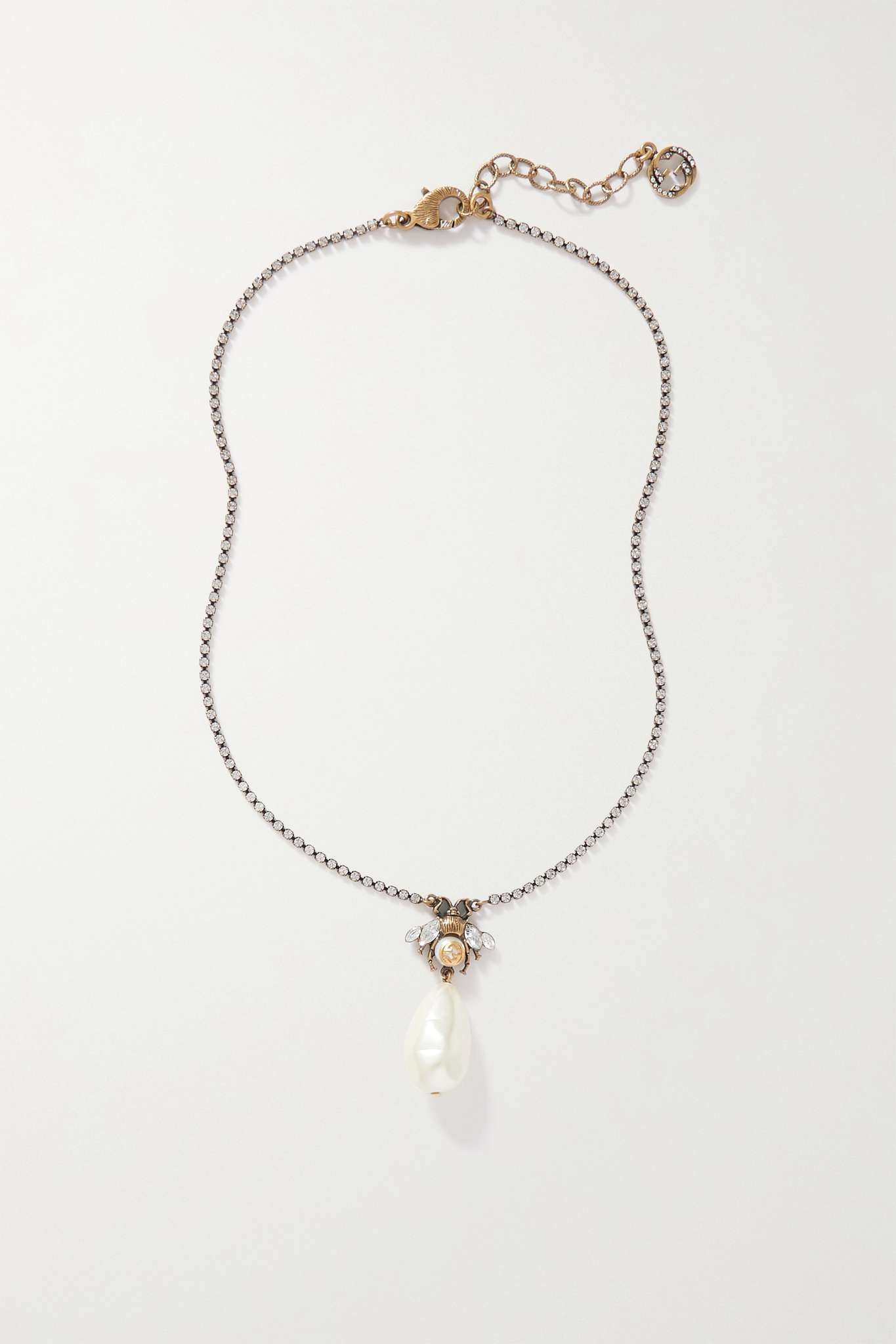 Gold-tone, crystal and faux pearl necklace - 4