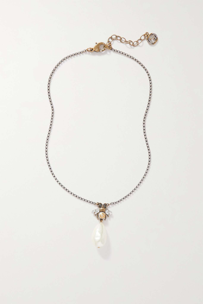 Gold-tone, crystal and faux pearl necklace 4