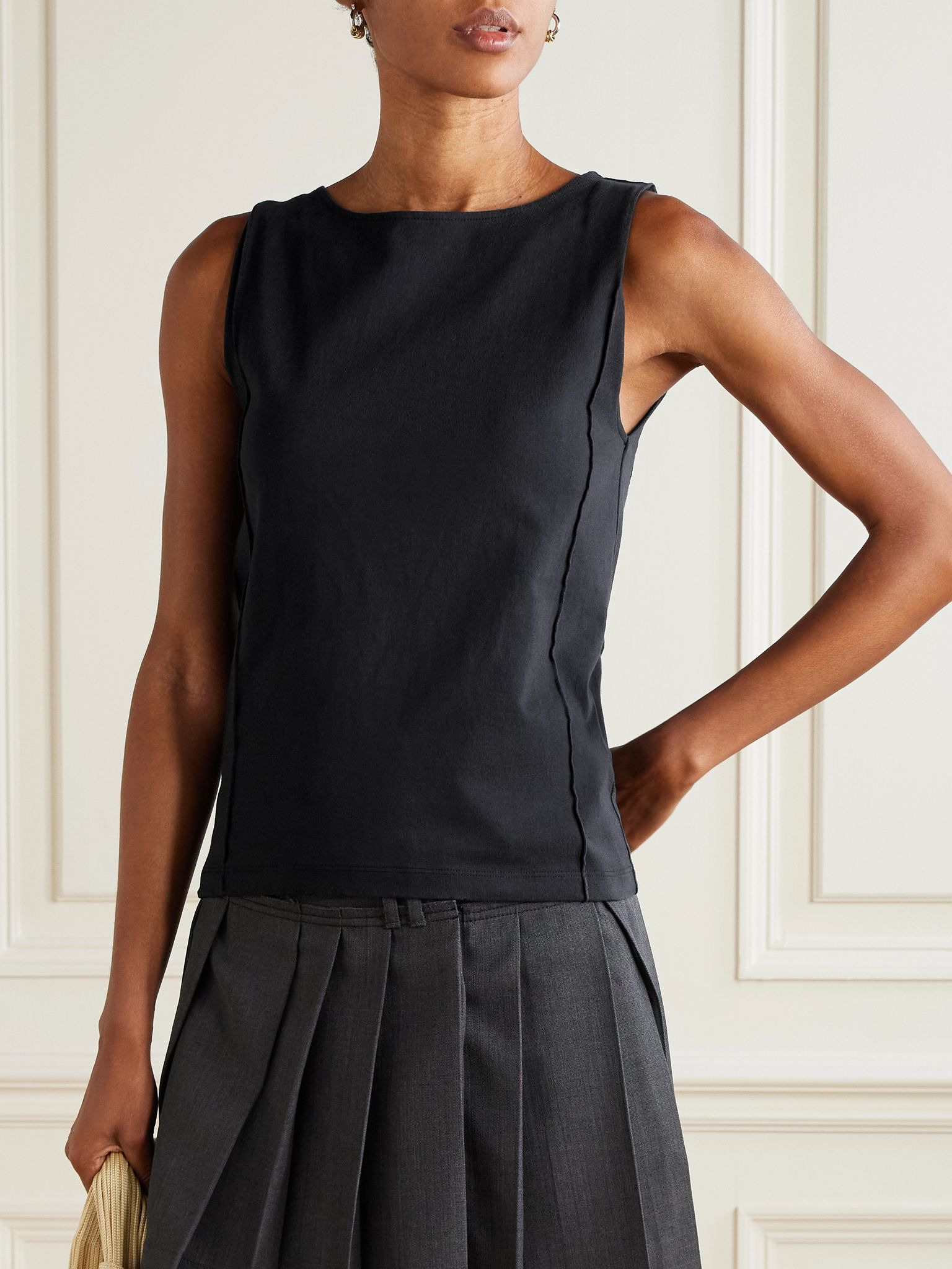 Cutout cotton-jersey tank Black - 3