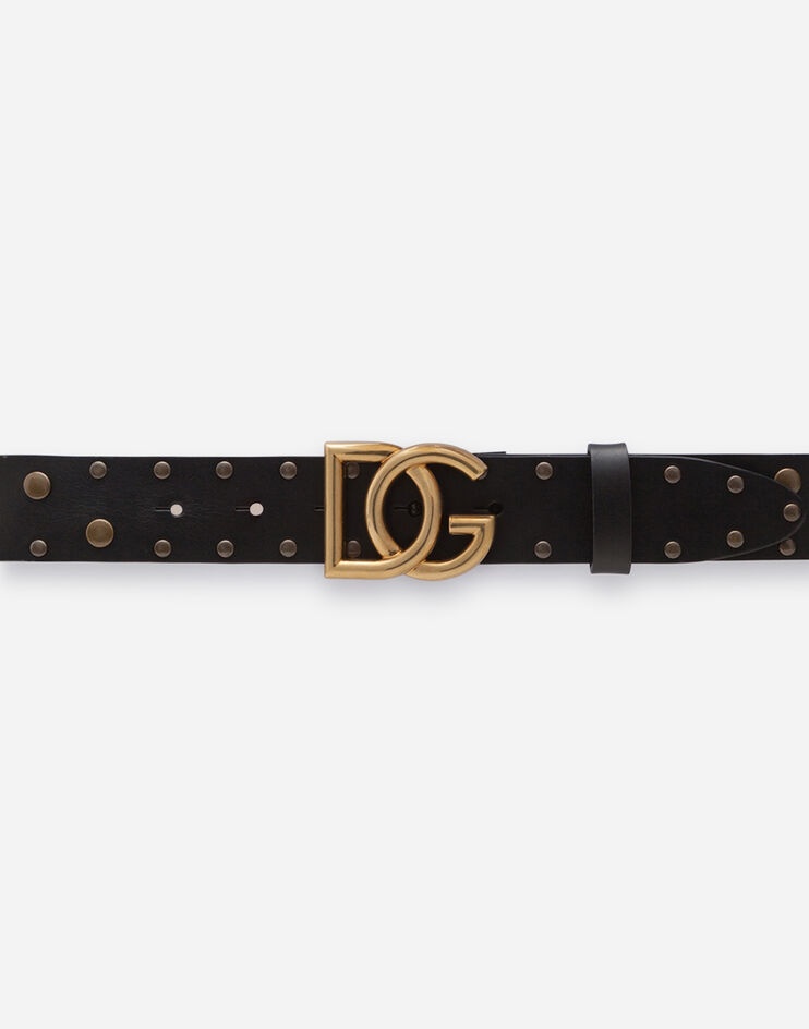 Leather belt with crossed DG logo and mixed stud embroidery - 3