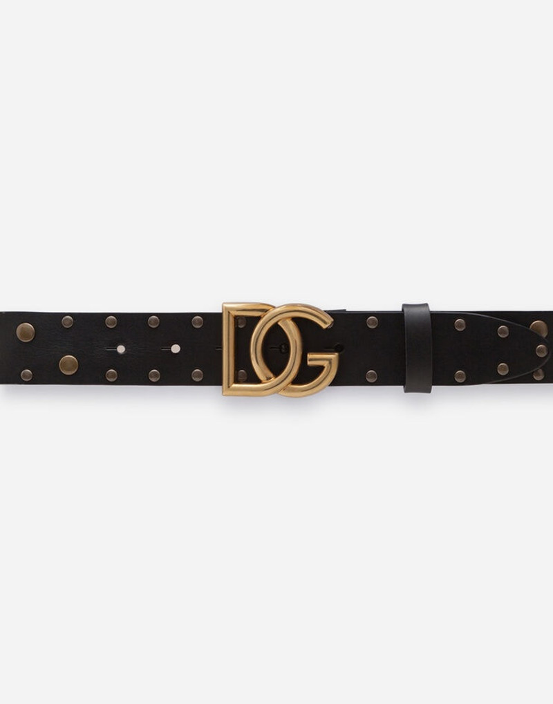 Leather belt with crossed DG logo and mixed stud embroidery 3