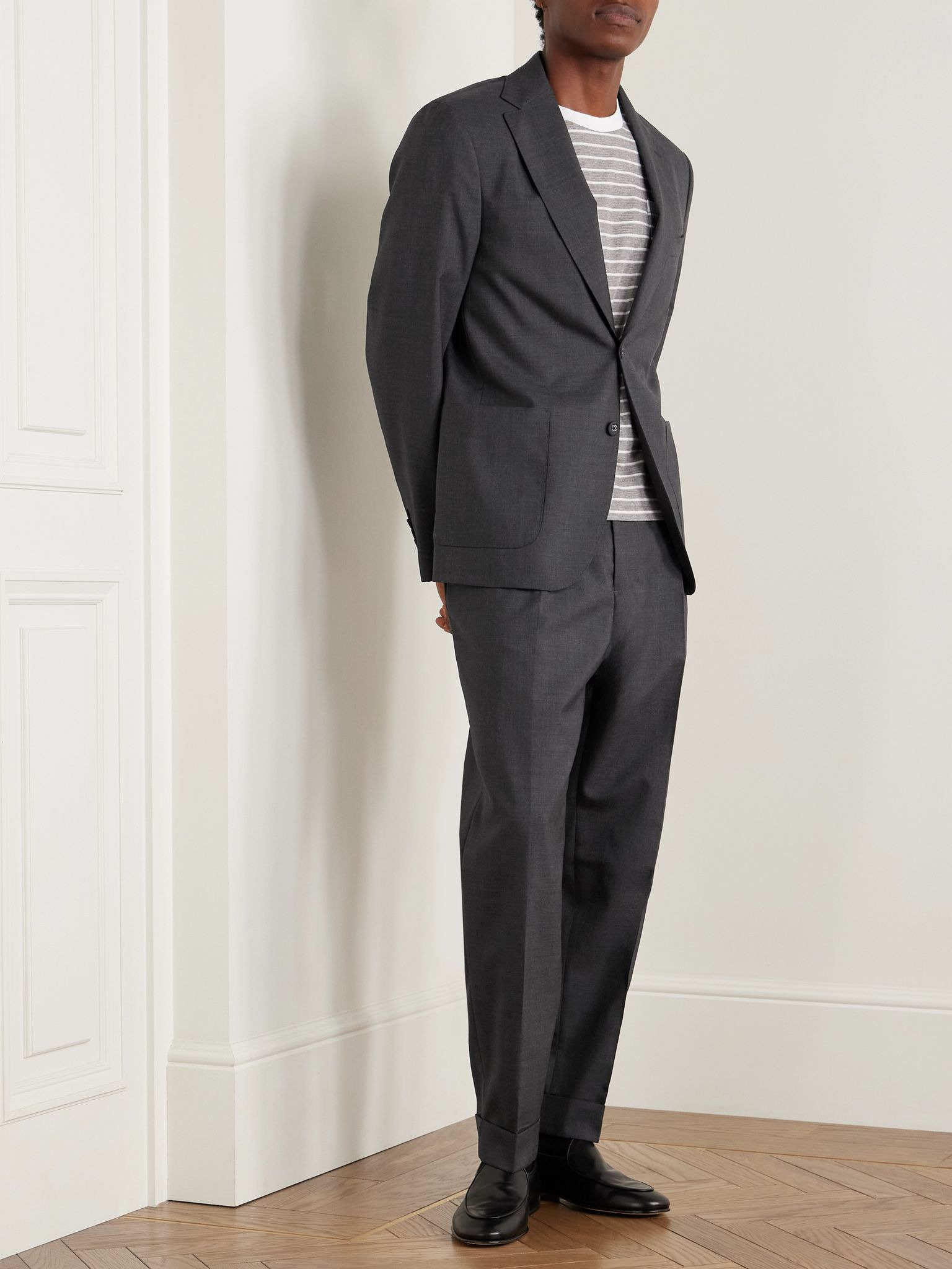 Hugo Tapered Belted Virgin Wool Suit Trousers Gray - 2