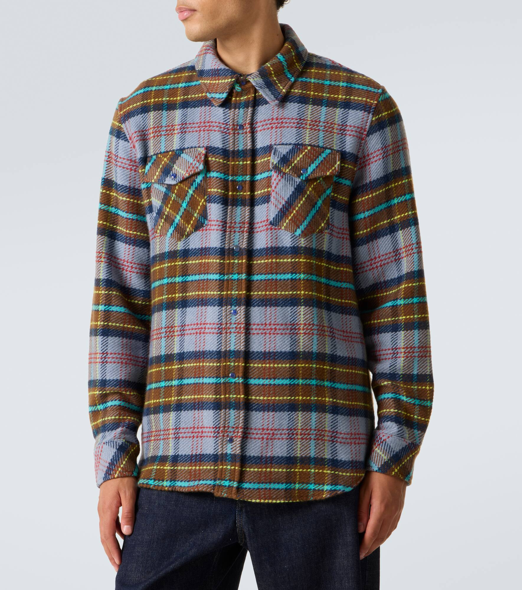 Plaid cashmere shirt with lapis lazuli - 3