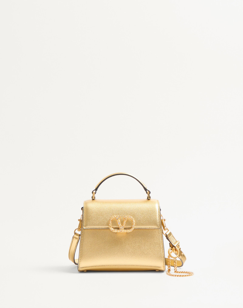 VALENTINO GARAVANI VSLING MINI HANDBAG IN LAMINATED GRAINY CALFSKIN WITH JEWEL LOGO 1