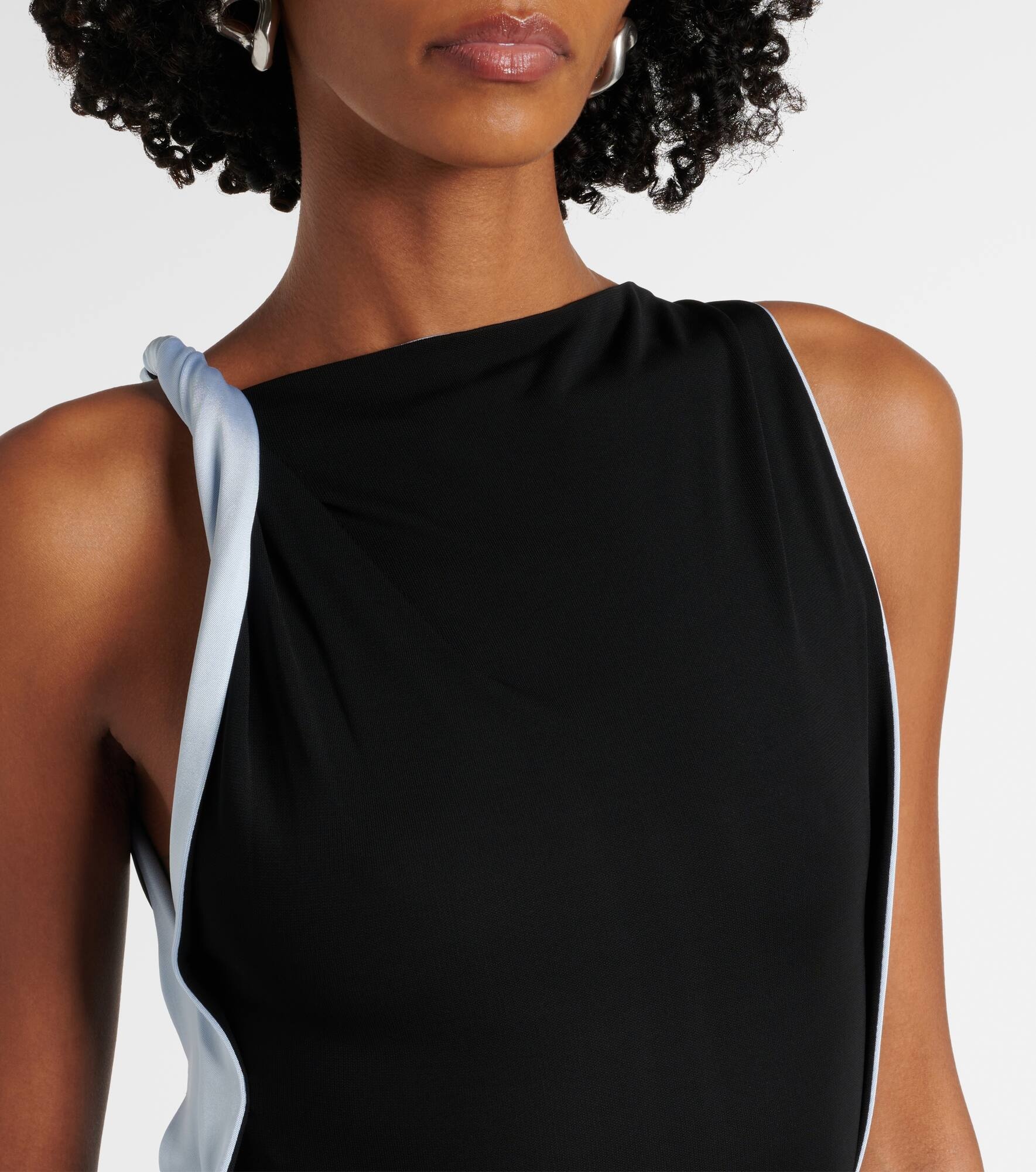 Asymmetric draped jersey midi dress - 4