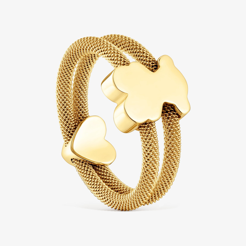 TOUS Double ring with 18K gold vermeil Icon Mesh outlook