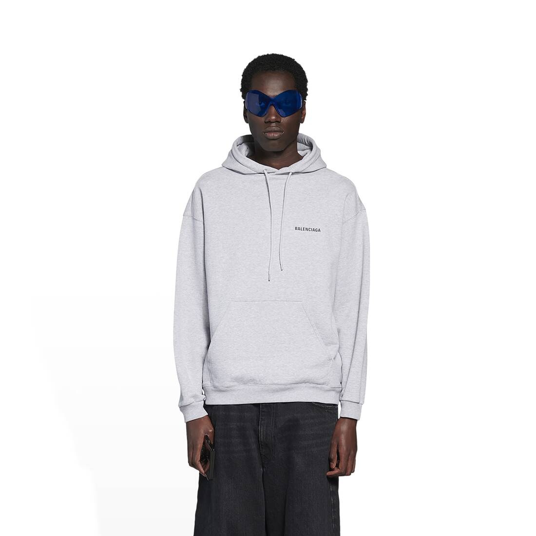 BALENCIAGA Men's Logo Hoodie Medium Fit in Grey/black