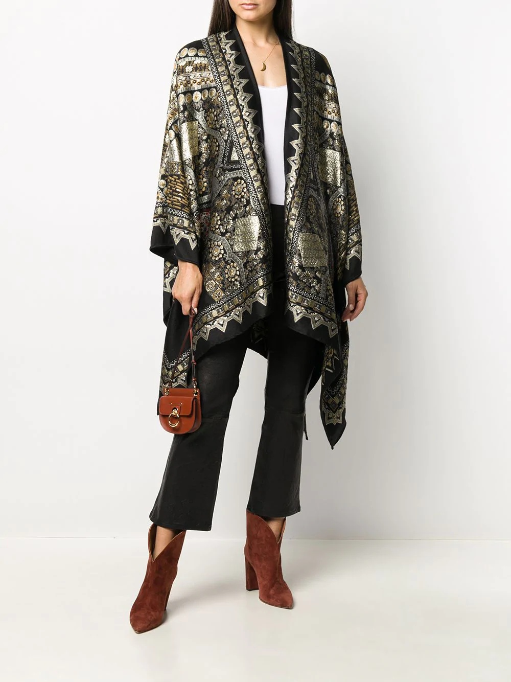 metallic embroidered poncho - 2