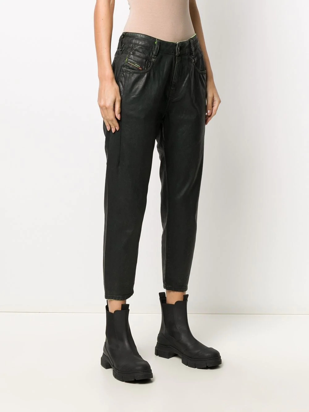 high-rise cropped coated jeans  - 3