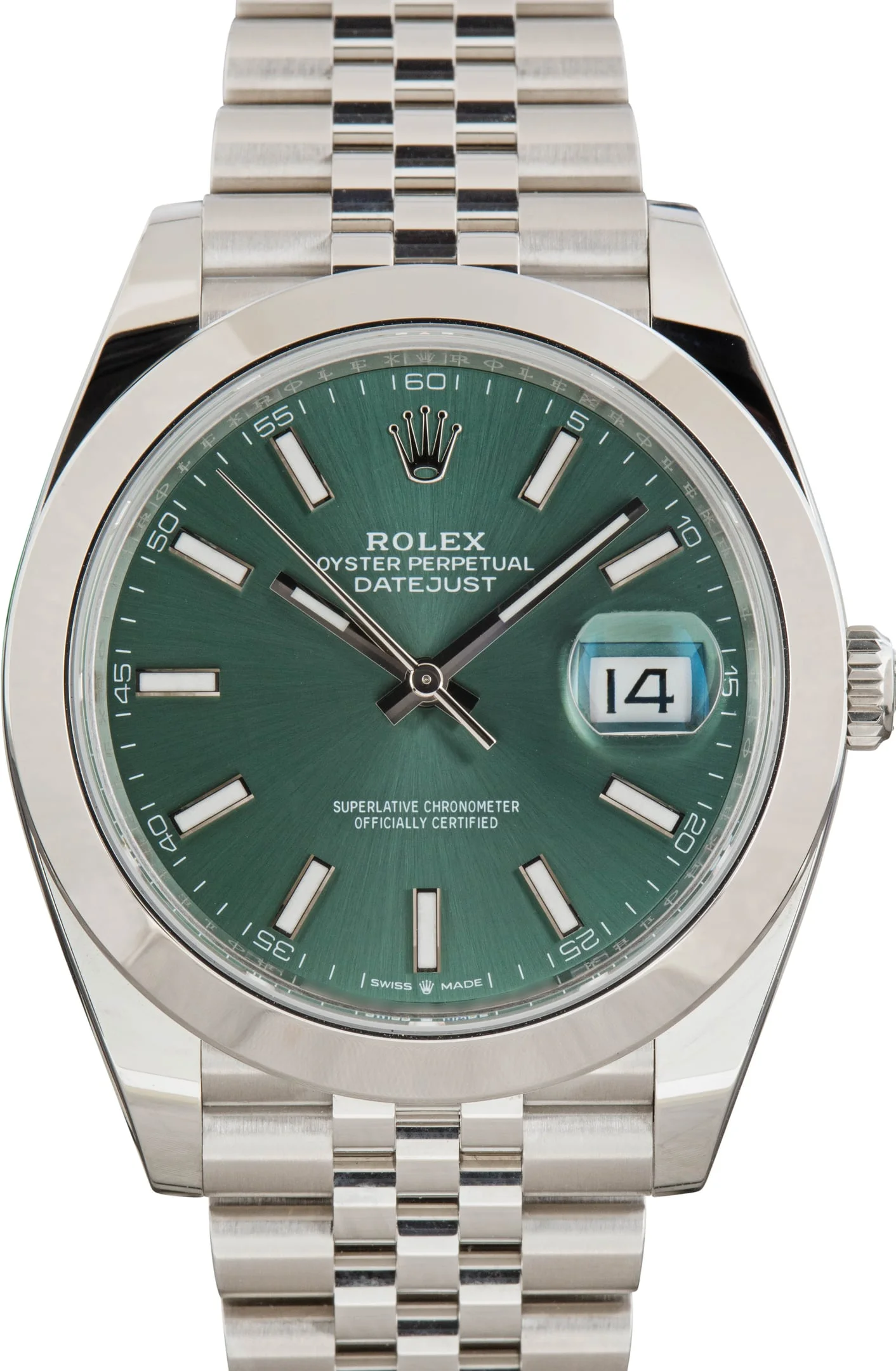 Pre-Owned Rolex Datejust 41 Mint Green Dial Ref 126300 Smooth Bezel - 1