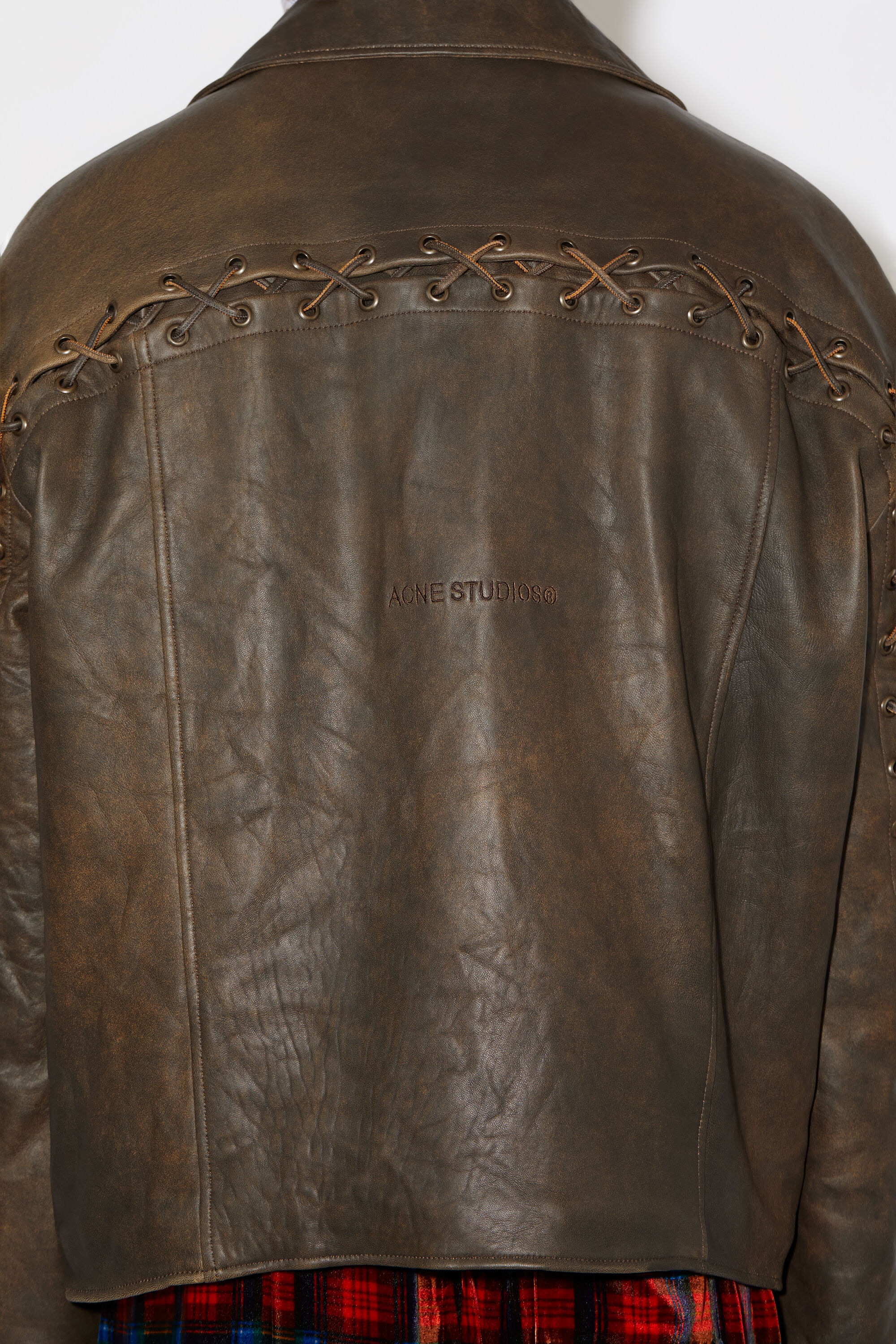 Laced leather jacket - Brown/orange - 5