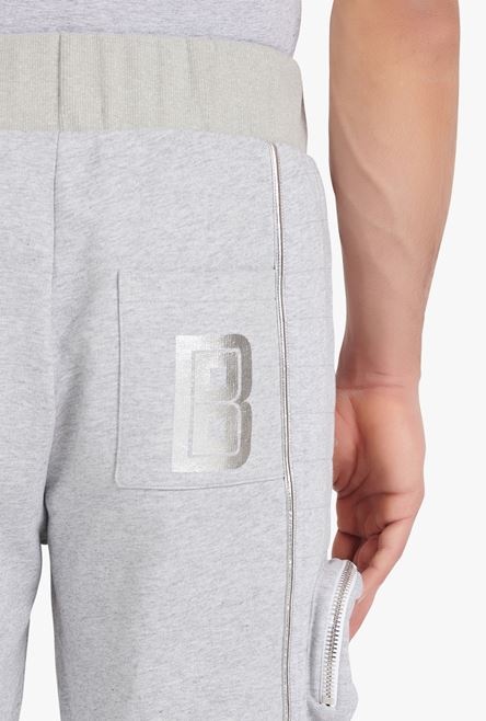 Gray and silvery cotton sweatpants with Balmain logo - 8