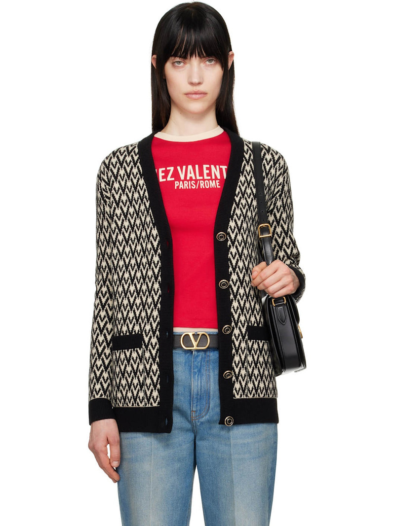 Beige & Black 'Toute La V' Cardigan 1