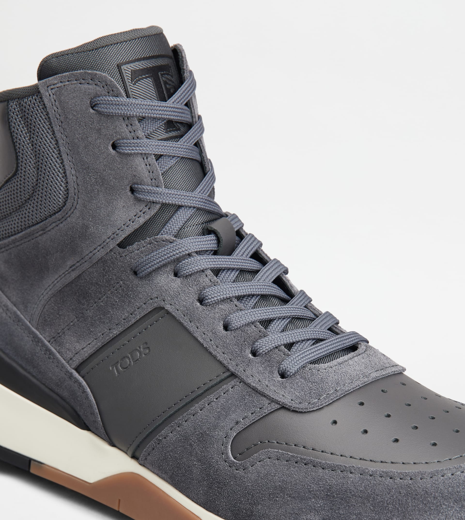 TOD'S HI-TOP SNEAKERS IN SUEDE AND SMOOTH LEATHER - GREY - 5