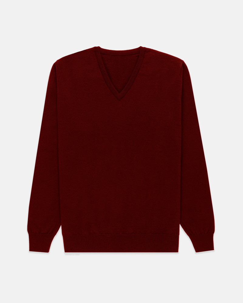 J. PRESS MADE-IN-SCOTLAND BURGUNDY CASHMERE V-NECK SWEATER - CLASSIC FIT outlook
