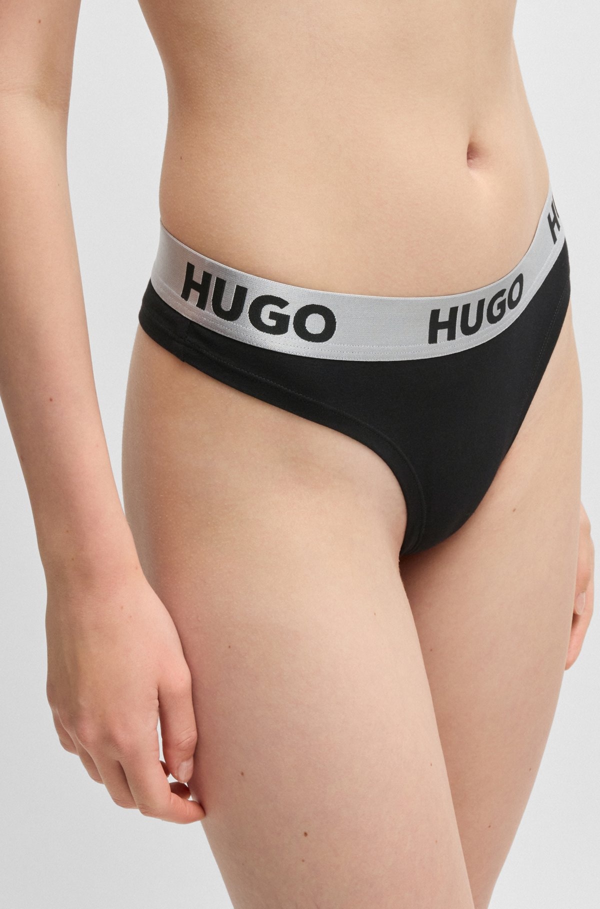 STRETCH-COTTON THONG BRIEFS WITH LOGO WAISTBAND - 3