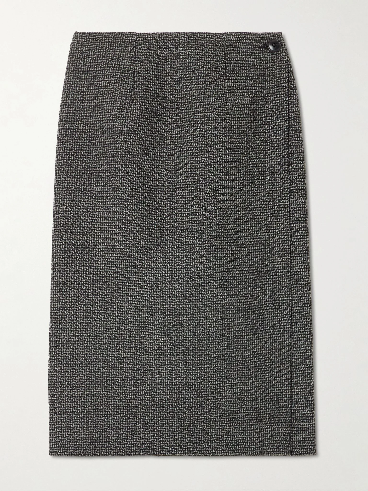 Reversible houndstooth tweed and wool-twill midi wrap skirt Black - 1