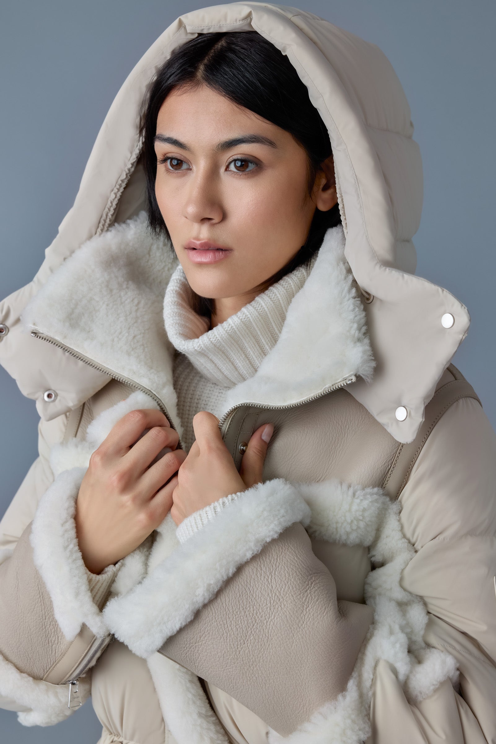 LILIBETH Mixed-media shearling down parka - 6