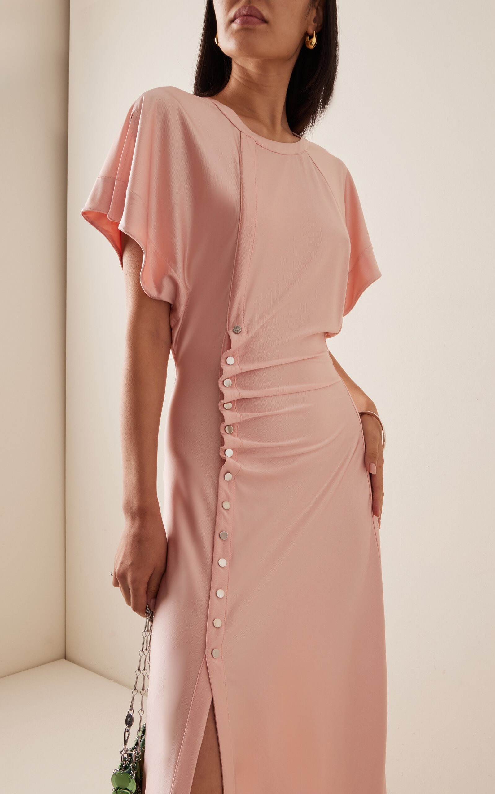 Gathered Satin Jersey Midi Dress pink - 3