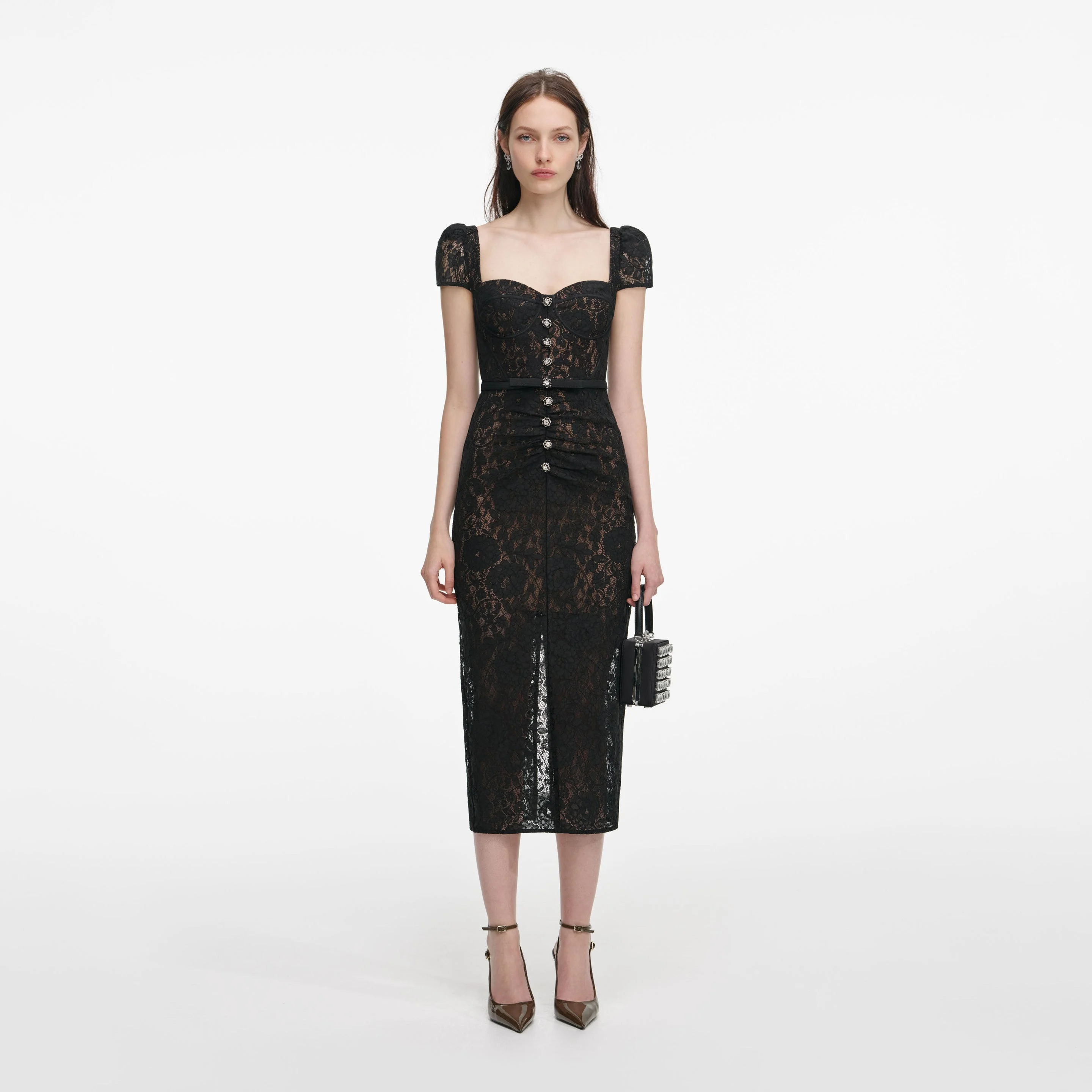 Black Sweetheart Lace Midi Dress - 1