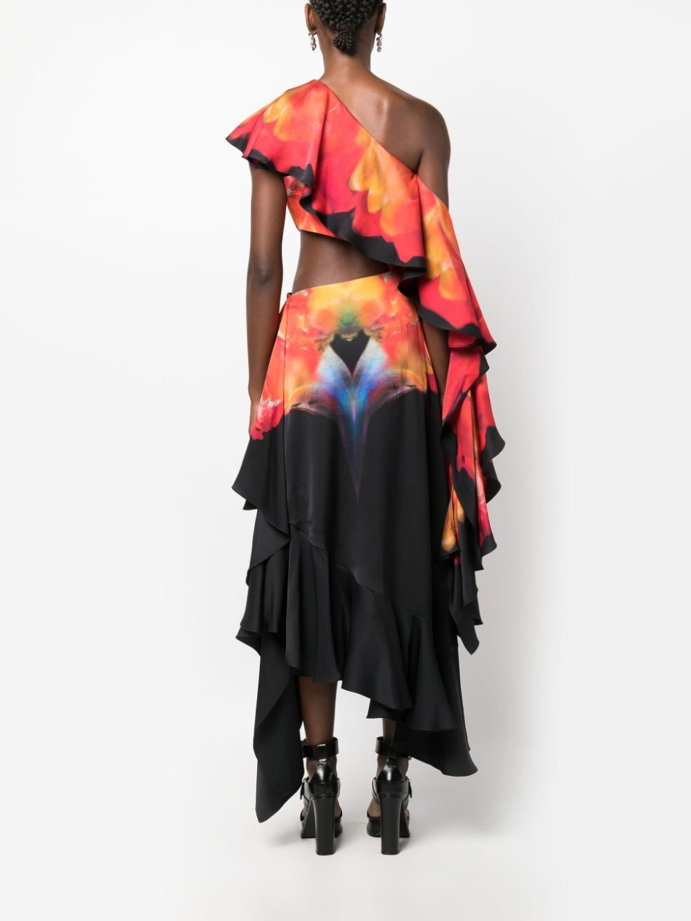 Solarised Orchid-print ruffled dress - 4