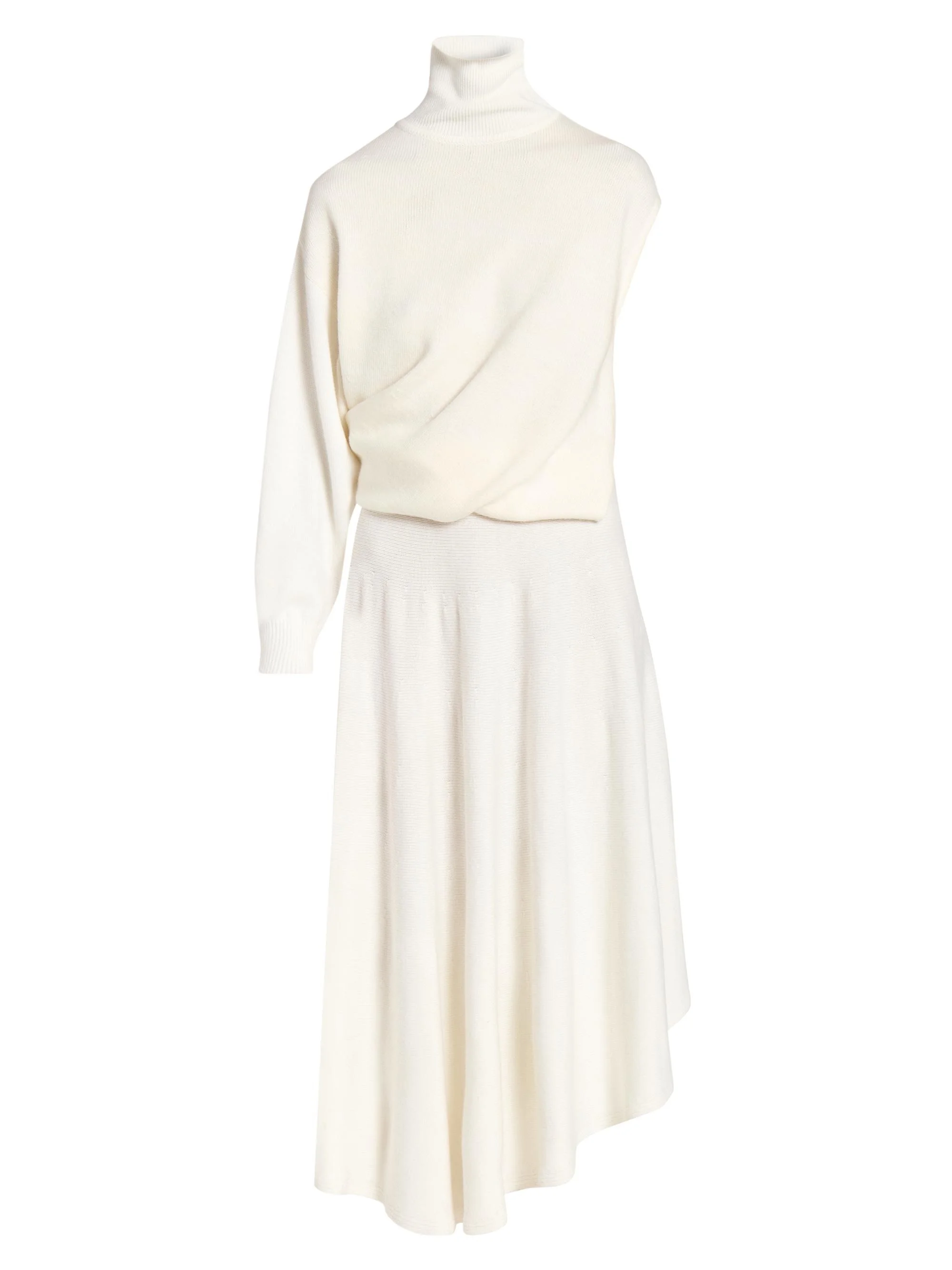 Women's Wool One-Sleeve Turtleneck Sweaterdress - Blanc Naturel - 1