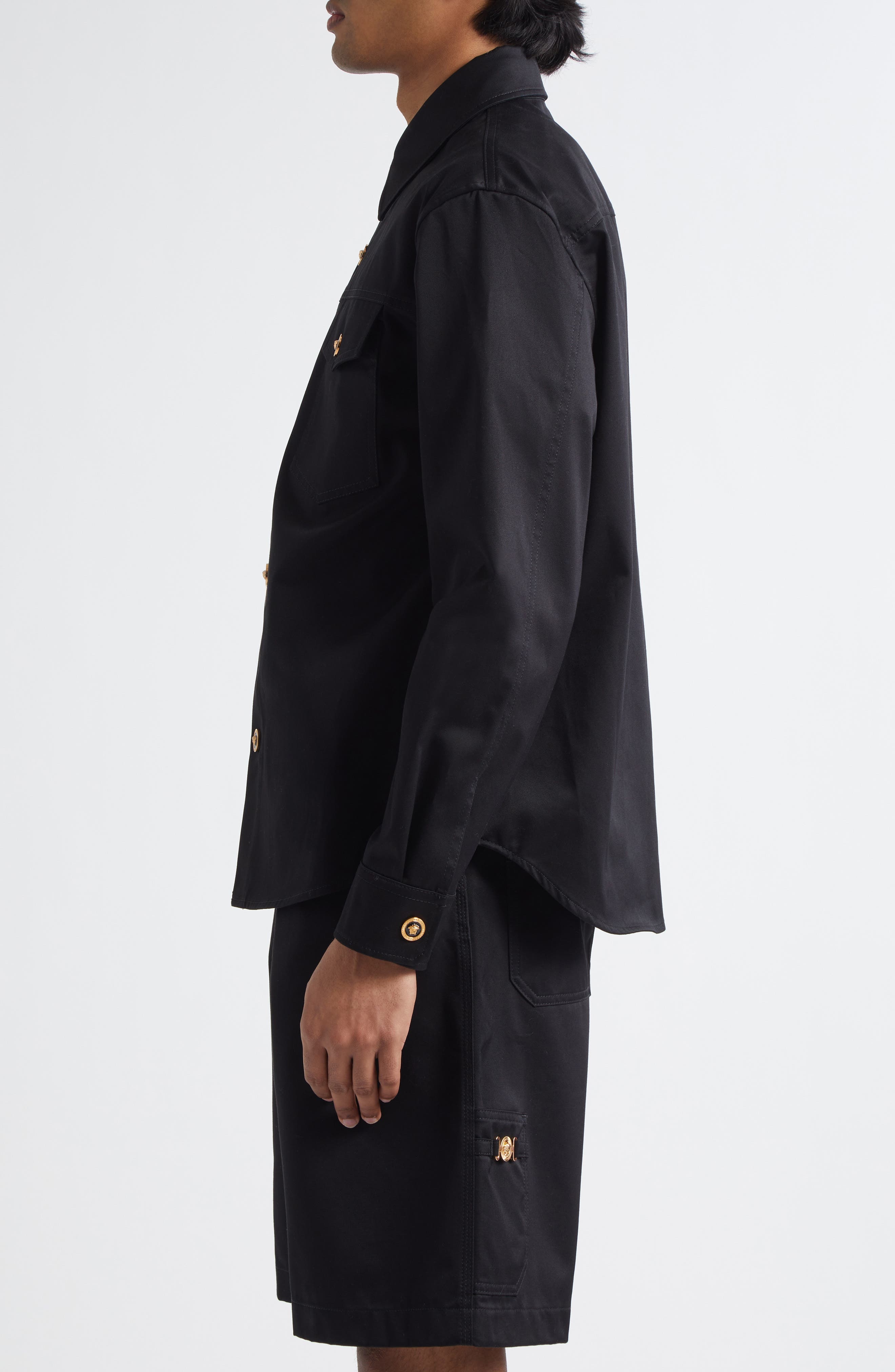 Versace Cotton Gabardine Overshirt in Black at Nordstrom - 4