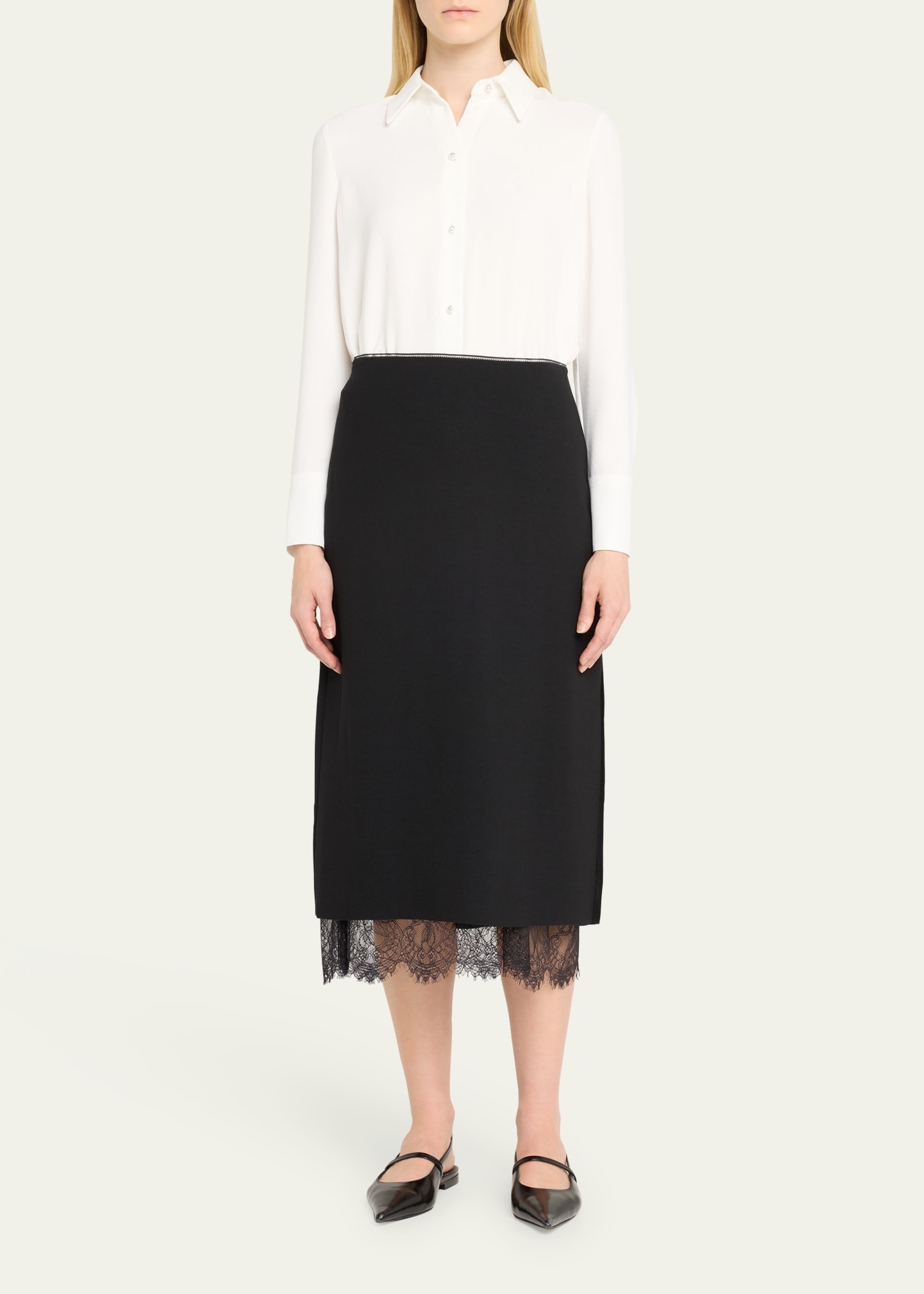 Lace Paneled Straight Midi Skirt - 2