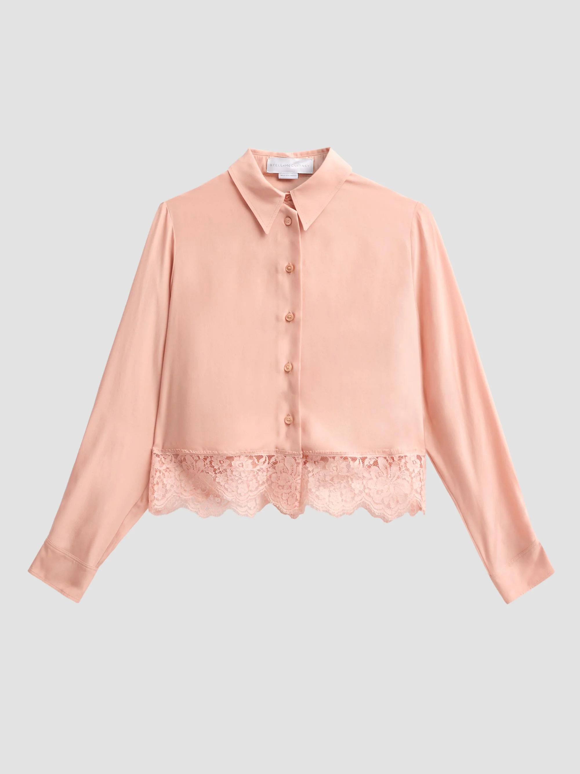 Women's Lace-Trim Silk Shirt - Soft Rose - 1