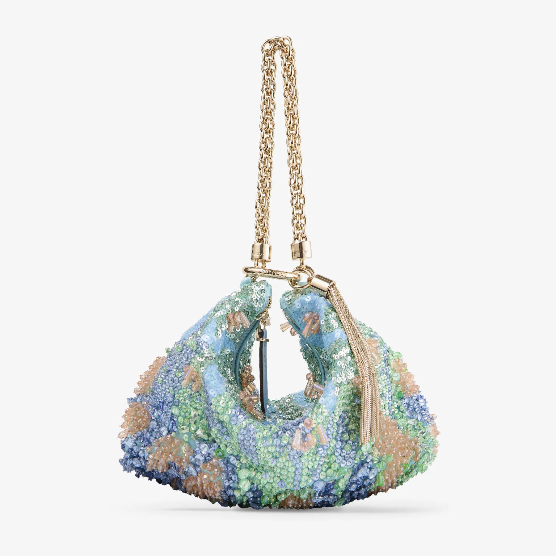 Callie Blue Multi Satin Clutch Bag with Multi Crystal Embroidery - 1