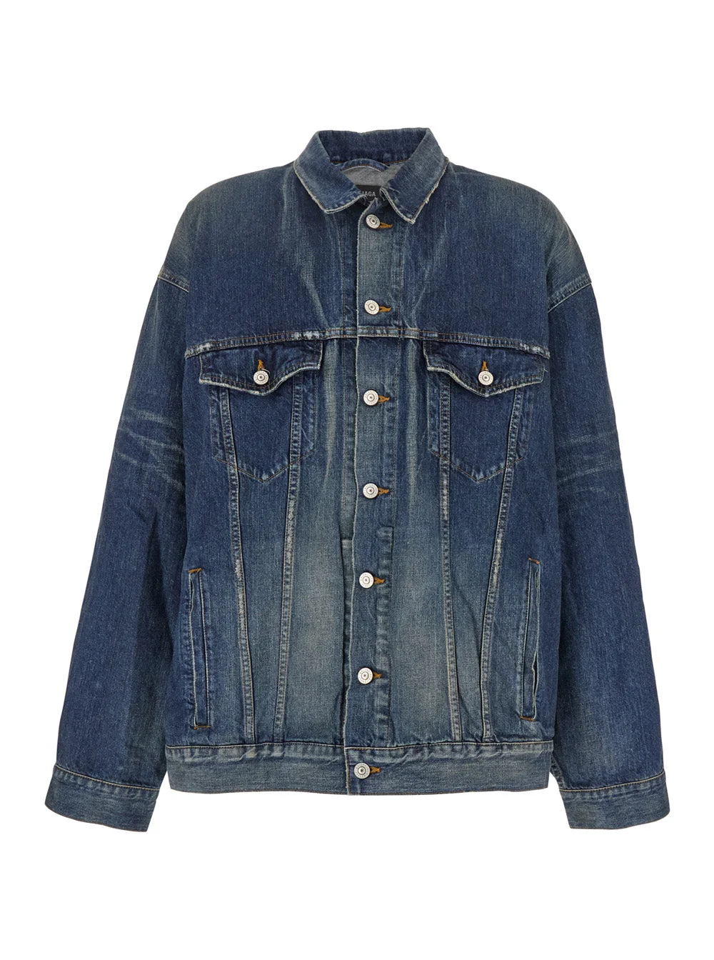Balenciaga Men Blue Jacket With Classic Collar And Maxi Logo Print On The Rear In Denim Man - 1