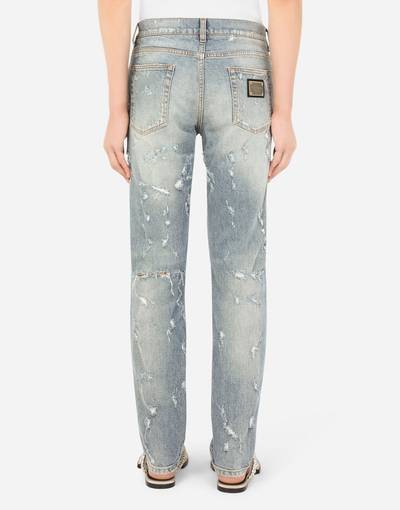 Dolce & Gabbana Slim-fit blue wash stretch jeans with abrasions outlook