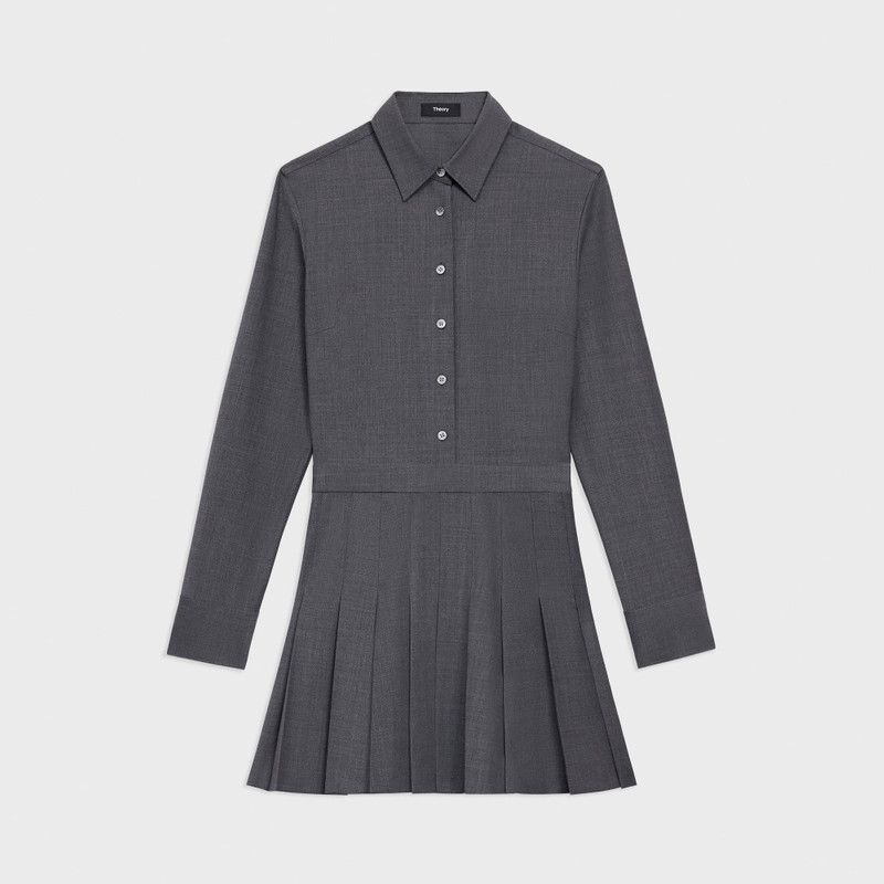 Pleated Mini Shirt Dress in Stretch Wool-Blend 1