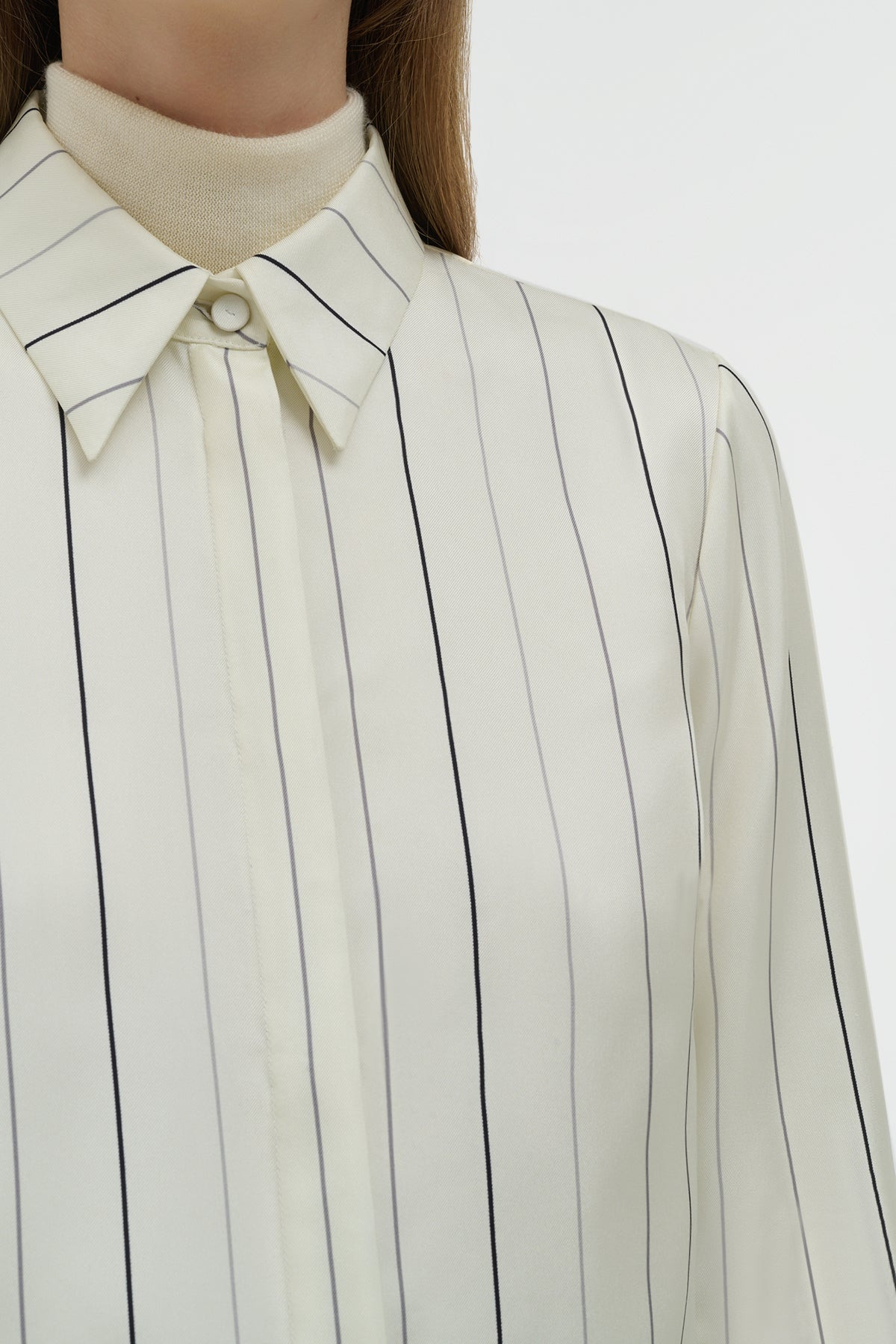 Henri Blouse in Ivory Multi Pinstripe Silk Twill - 6
