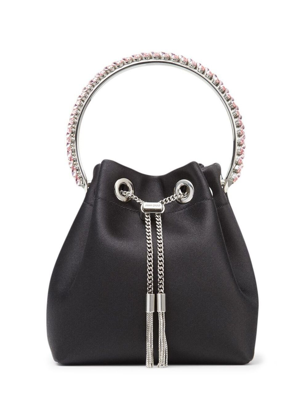 Jimmy Choo Women 'Bon Bon' Mini Black Handbag With Metal Crystal Bracelet Handle In Satin Fabbric Wo - 1