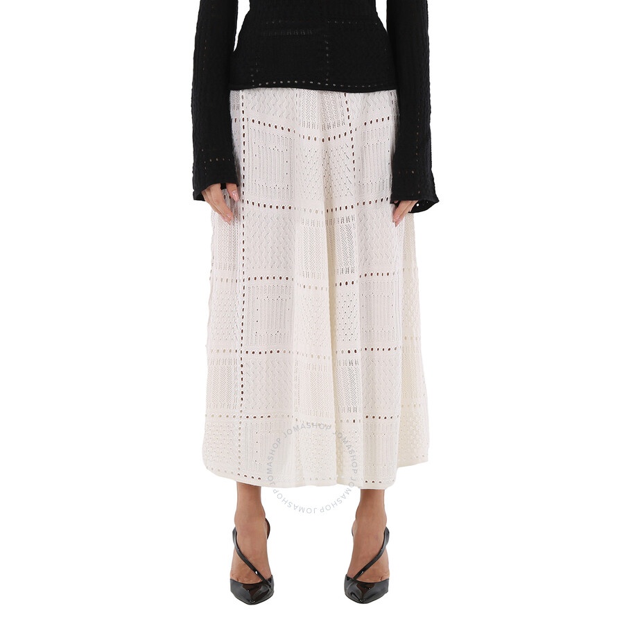 Chloe Ladies Cloudy White Full Kniited Midi Skirt, Size Medium - 3