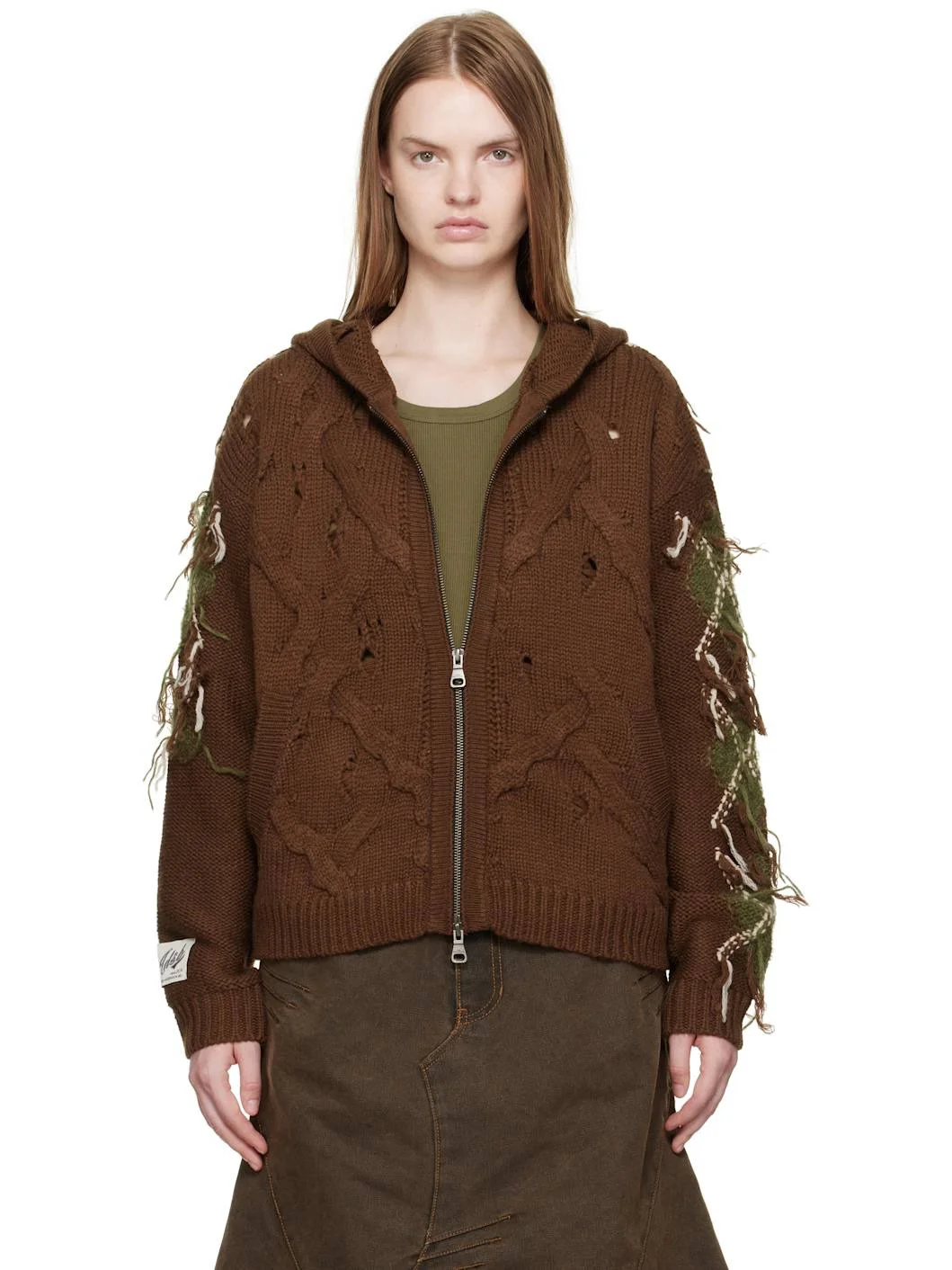 Brown Argyle Fisherman Zip-Up Hoodie - 1