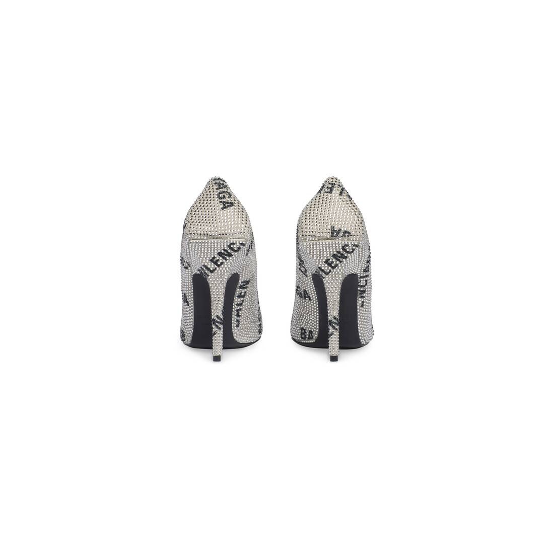 Women's Square Knife 110mm Pump With Allover Logo Rhinestones  in Silver - 5