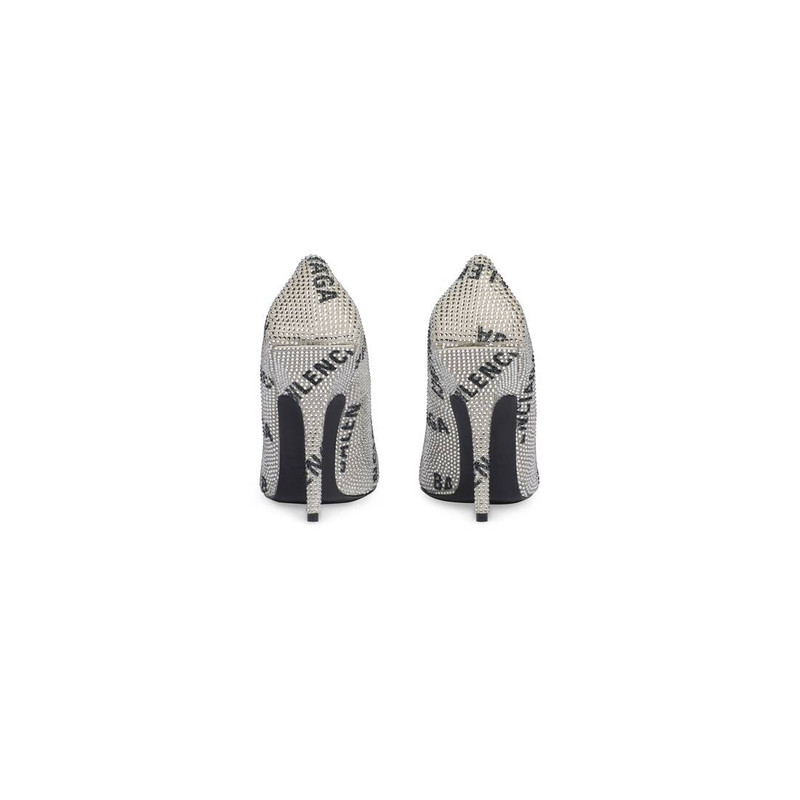 Women's Square Knife 110mm Pump With Allover Logo Rhinestones in Silver 5
