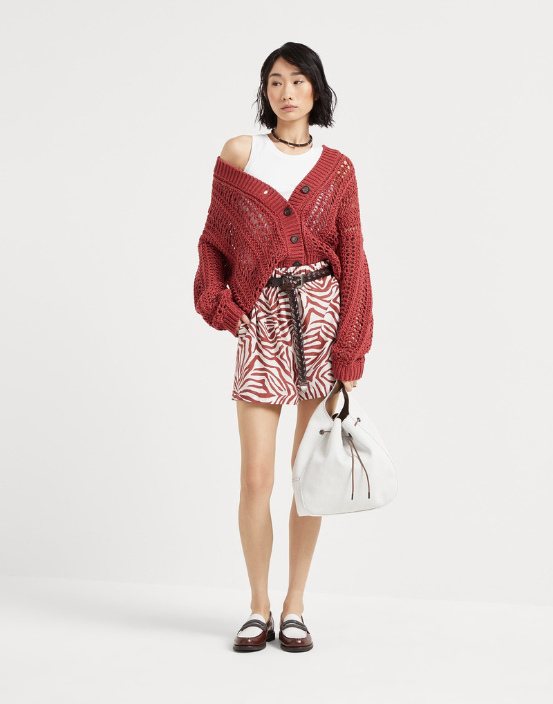 Cotton and silk ethnic print poplin track shorts 4