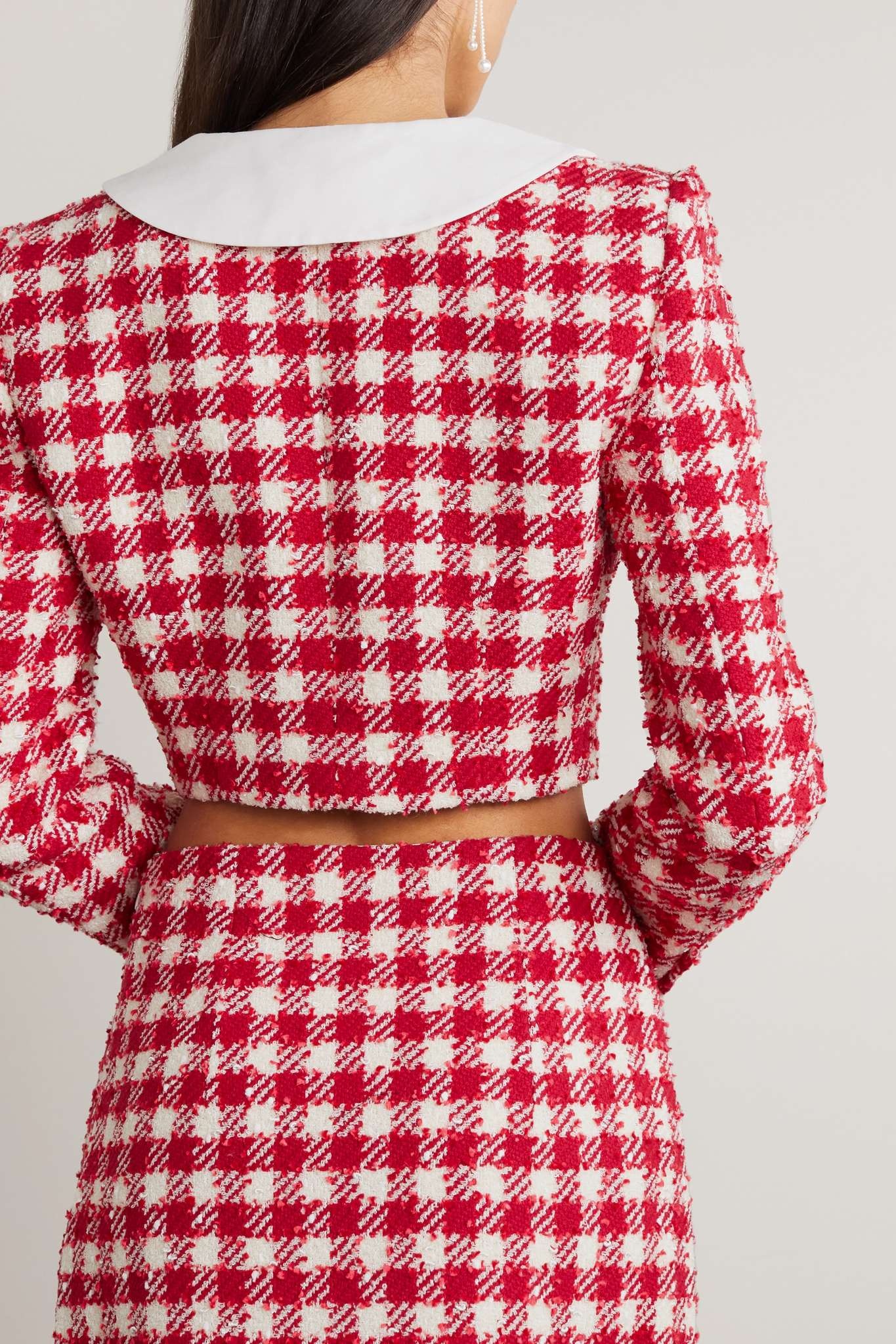 Cropped silk mikado-trimmed metallic wool-blend tweed jacket - 3