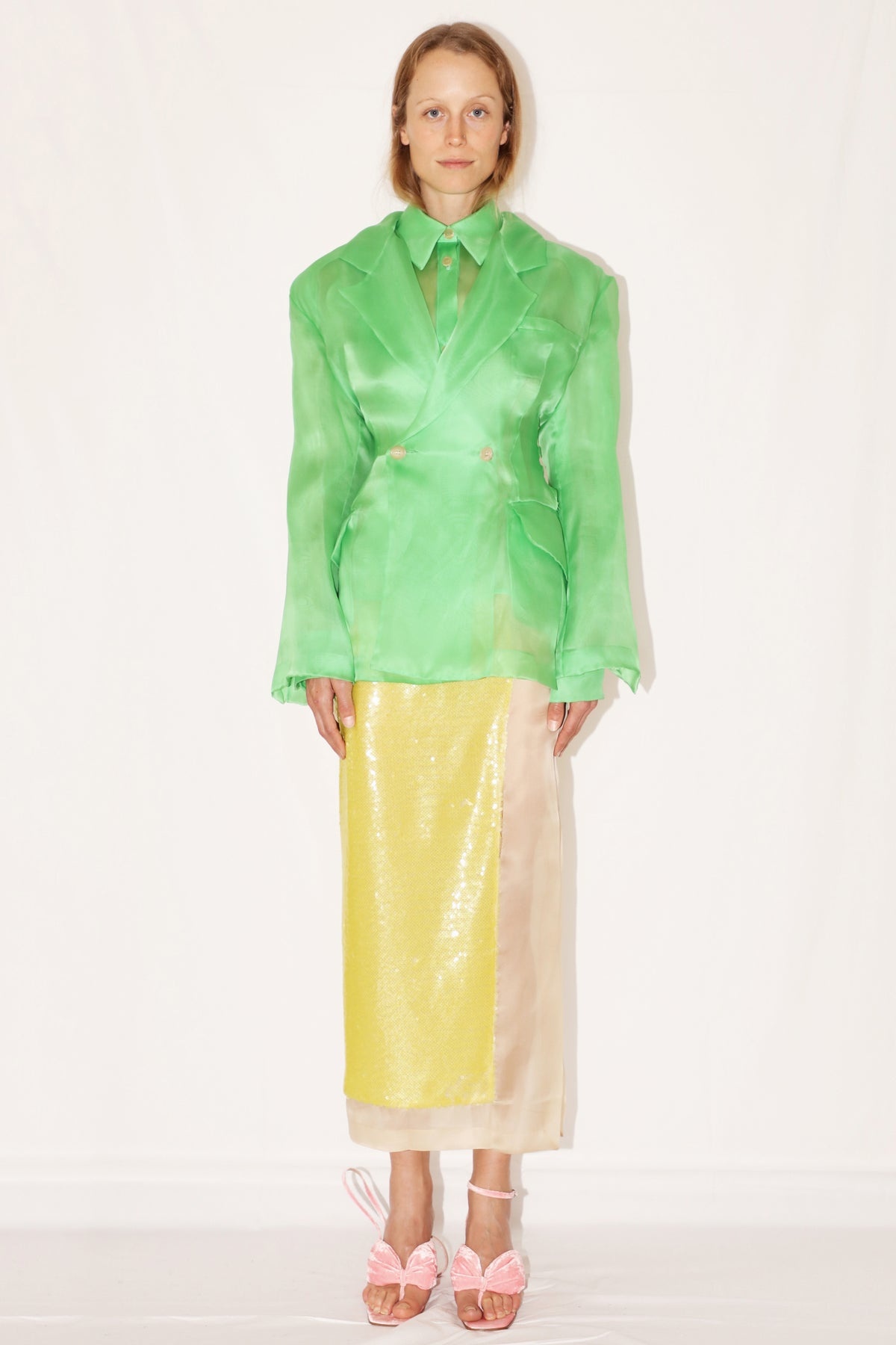 FITTED ORGANDY JACKET WITH BACK CUTOUT GREEN - 2