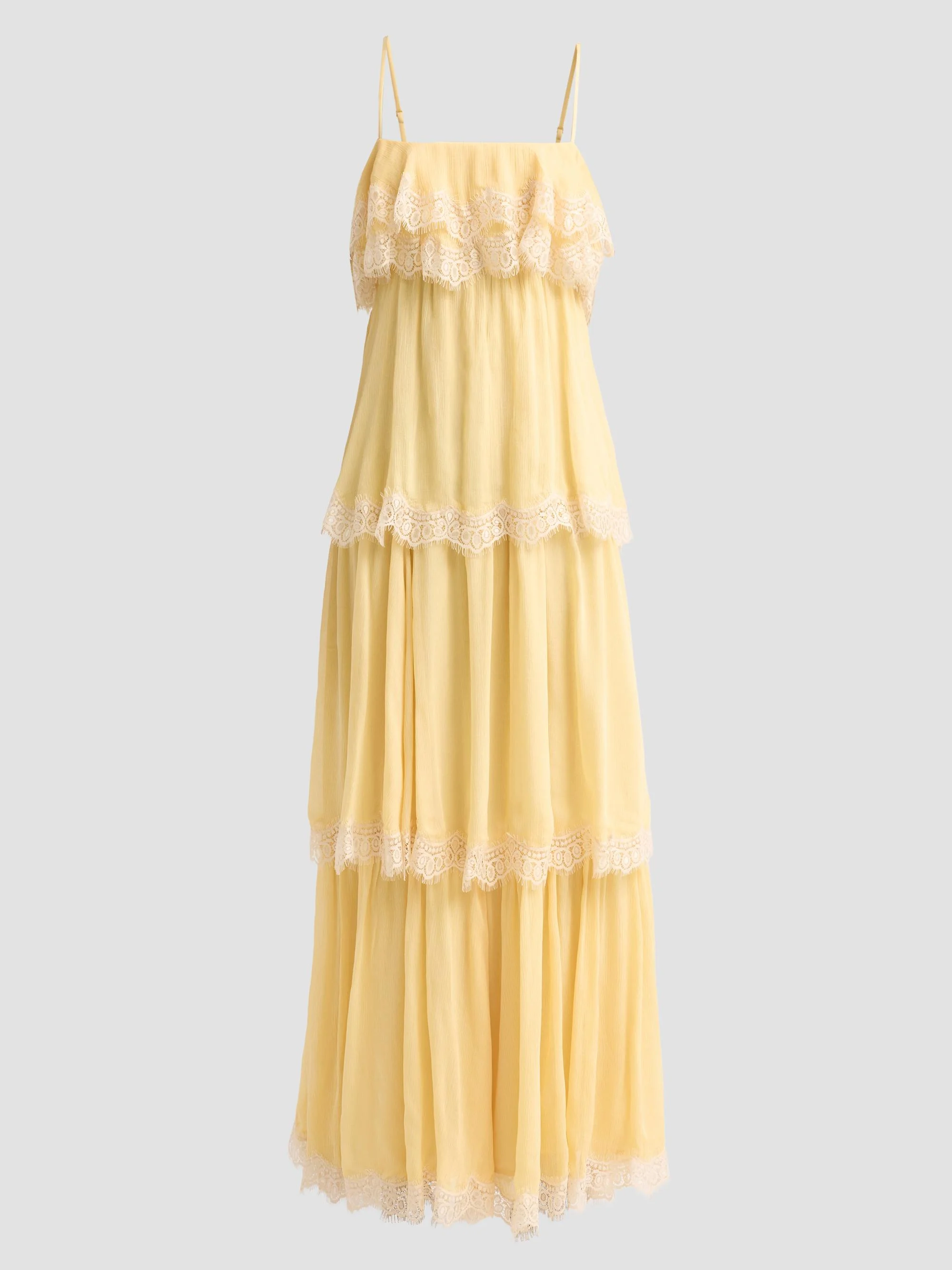 Women's Lace-Trim Tiered Maxi Dress - Yellow - 1