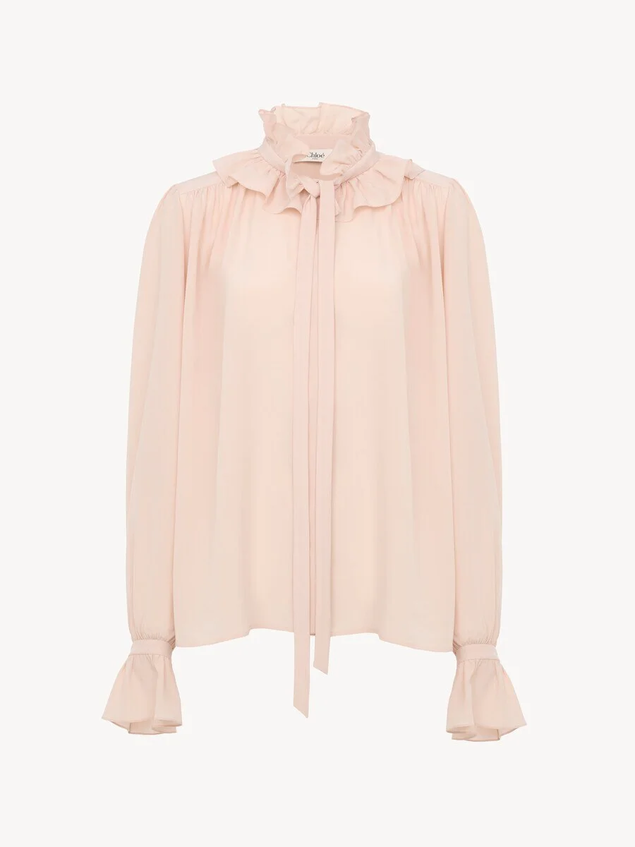TIE-FRONT RUFFLED BLOUSE IN CRÊPE DE CHINE - 1