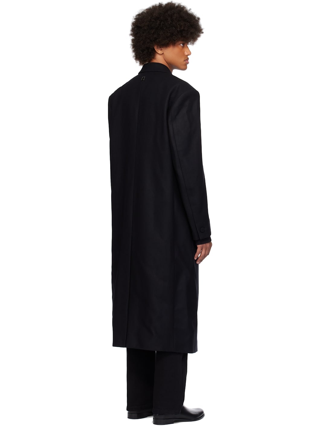 Black Wool Double Coat - 3