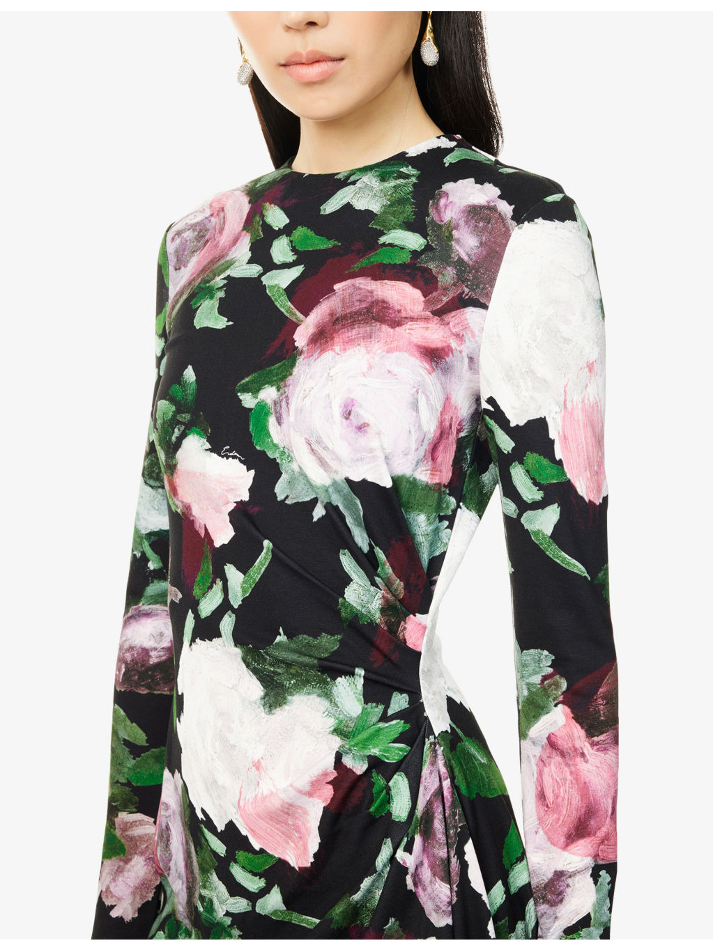 Floral Draped Stretch-Woven Midi Dress - 5