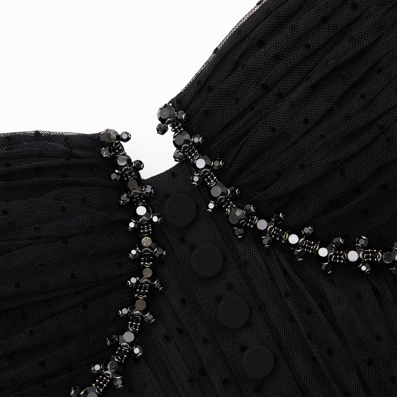 Black Dot Mesh Tier Midi Dress 5